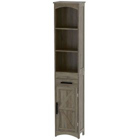 HOMCOM Skinny Tall Cabinet with Drawer, 67'' Slim Cabinet with Door, Farmhouse Style, Weathered Gray Oak