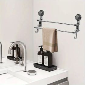 "No Hole Wall Mount Towel Holder - Sturdy Suction Cup Bathroom Rack with 2 Hooks for Robes, Towels & Accessories, Easy Install Home Decor"