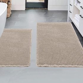 2 Pieces Bathroom Rugs Set, Washable Waffle Bath Mats Super Absorbent Shower Mats