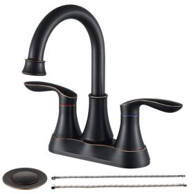 2-Handle 4-Inch Oil Rubbed Bronze Bathroom Faucet, Bathroom Vanity Sink Faucets with Pop-up Drain and Supply Hoses