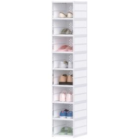 HOMCOM Stackable Plastic Shoe Boxes, 8 Pack Foldable Shoe Storage Boxes with Clear Door, No Assembly, Fit Size 10, White