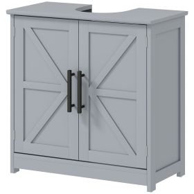 HOMCOM Farmhouse Pedestal Sink Storage Cabinet, Bathroom Sink Cabinet with 2 Barn Doors and Adjustable Shelf, Dark Gray