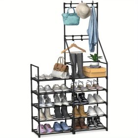 5 Tier Shoe Rack Storage Organizer Freestanding Coat and Shoe Rack Holds 25 to 30 Pairs Entryway Hallway Closet Shoe Shelf Space Saving Metal Fra