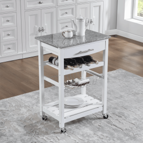 Mobile Rolling Kitchen Island Trolley Serving Cart with Underneath Drawer & Slide-Out Wire Storage Basket