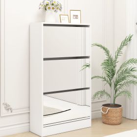 Narrow Shoe Storage Cabinet with Mirror, Wood Slim Shoe Rack 3 Tier Shoe Organizer for Home and Apartment, White (Color: as Pic)